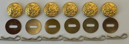"P" Button, SMALL BRASS = 6 Buttons - 6 Disc - 6 Cotter Pin SETS